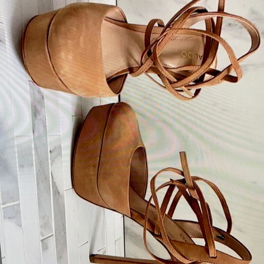 Aldo lucielle nude d orsay lace up platform heeles